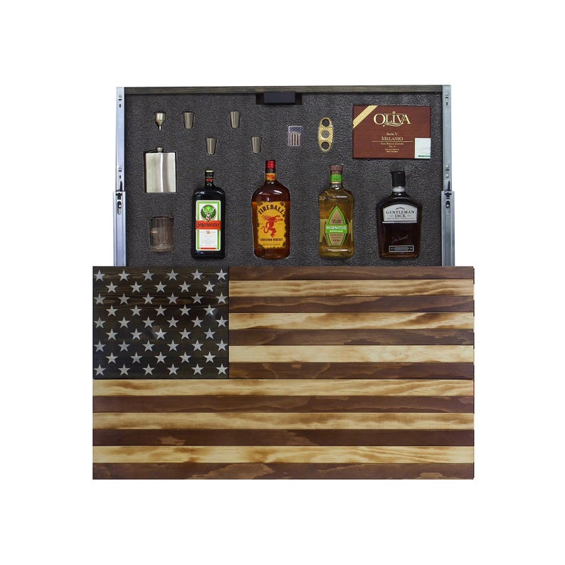 AMERICAN FLAG CONCEALMENT CABINET - TORCHED RUSTIC AMERICAN