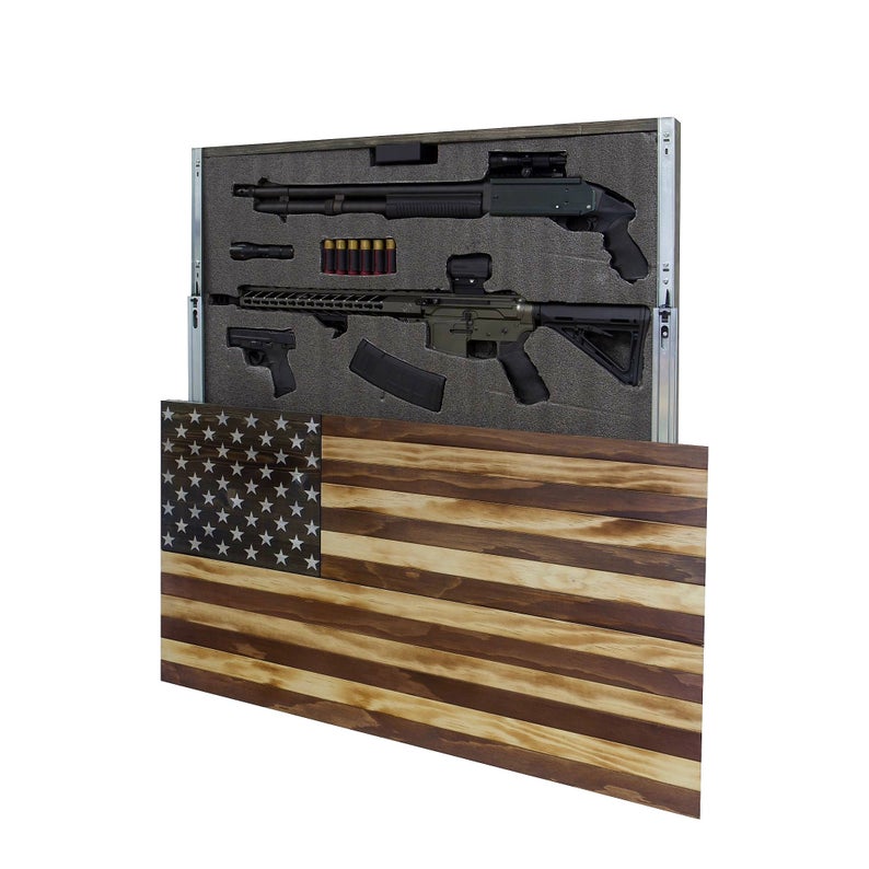 AMERICAN FLAG CONCEALMENT CABINET - TORCHED RUSTIC AMERICAN