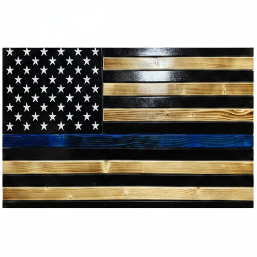 Black Burnt Blue Line Concealment Flag