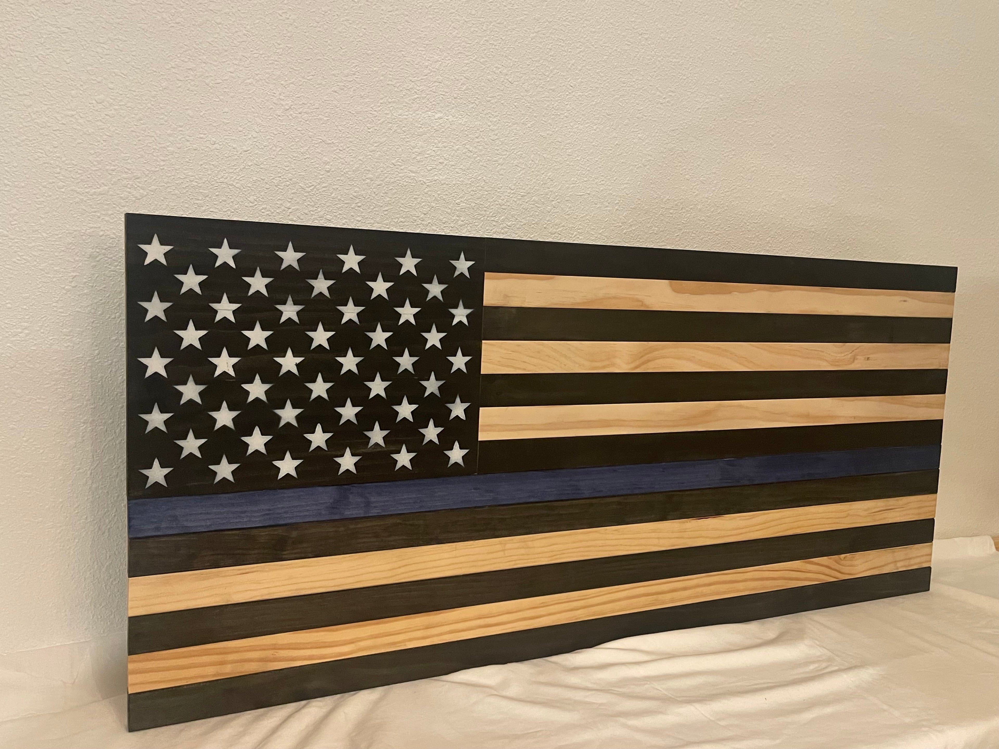 American Flag Blue Line Long Rifle 40" Inside